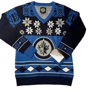 NHL Women's Navy Blue Winnipeg Jets Christmas Sweater Klew - Size large NWT